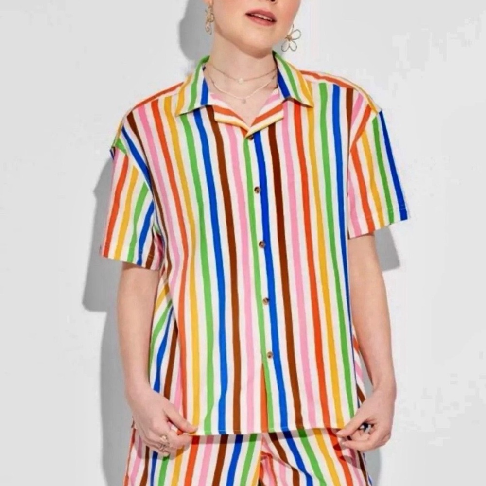NWT Rainbow Stripe Elastic Waist Shorts - Picture 3 of 4